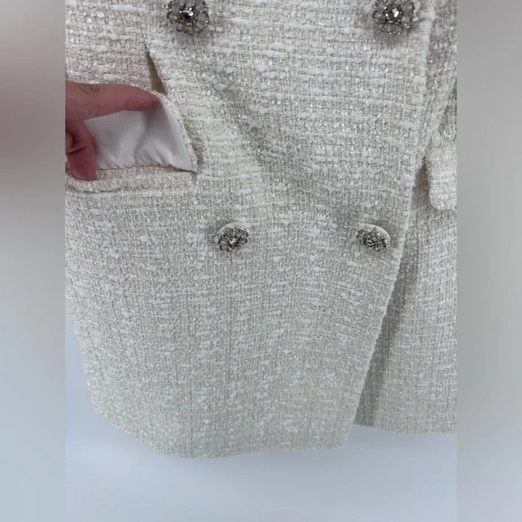 Self-Portrait Cream off white Metallic Boucle Mini Jacket Dress Size UK 10 US 6 - Picture 10 of 16